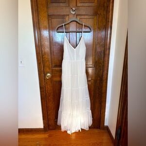 Lulus | White Tulle Tiered Midi Dress NWT